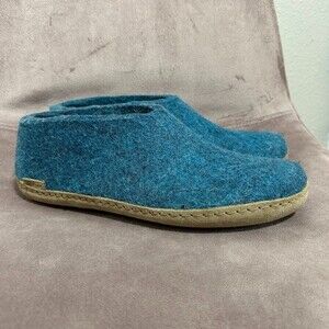 Glerups Wool Slipper Leather Bottom Sole EU 40 US 9.5 Womens Petrol Blue